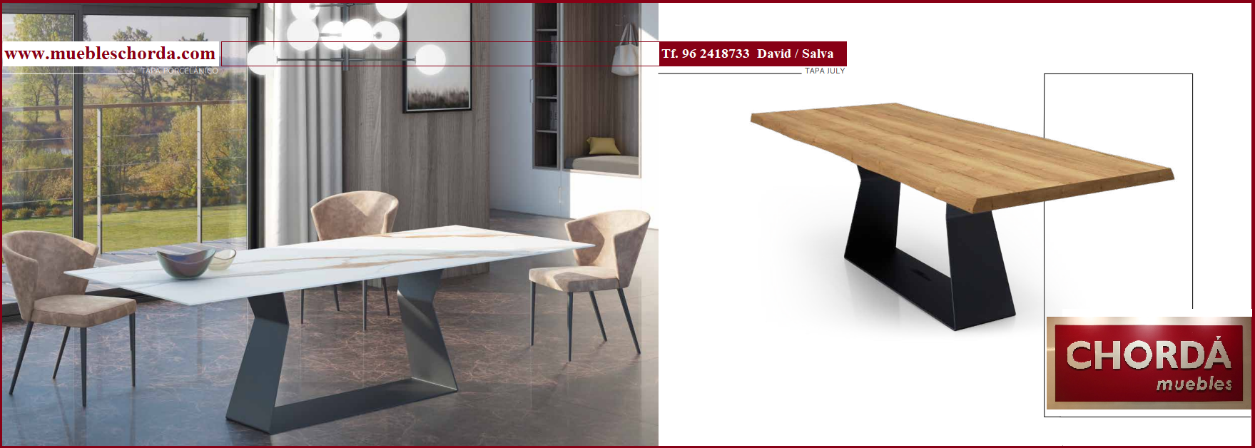 Mesa de comedor de diseño moderno NADIA porcelánico diferentes tamaños y  acabados